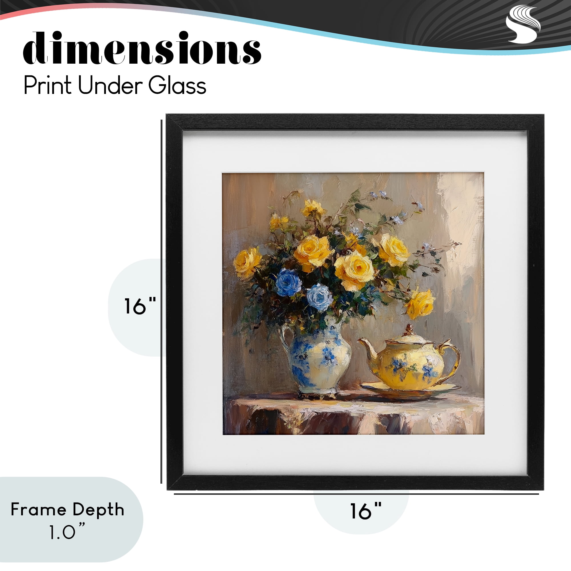 Stupell Industries Tea Time Blue & Yellow Bouquet Black Framed Print Under Glass, design by Petal Prints Design