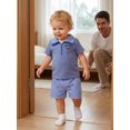 thumbnail image 4 of BemeyourBBs Toddler Baby Boys Summer Clothes Baby Boy Fathers Day Outfits Daddy's Mini Letter Embroidery Zipper-Up Short Sleeve T-Shirts Elastic Waist Plaid Shorts 2Pcs Set, 4 of 9