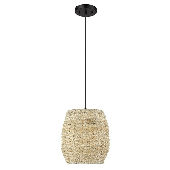 Golden Lighting Cheyanne 1-Light Modern Metal Pendant in Matte Black/Natural