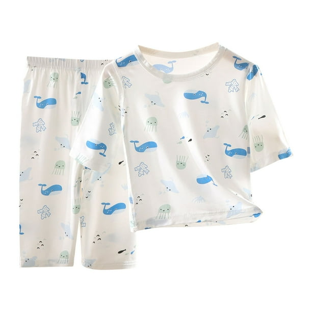 Odeerbi 1-12 Años Niños Niñas Pijamas de Algodón de Verano Manga Corta Tops Pantalones Conjunto Suave Estampado Ropa de Dormir Juegos de Pijamas de Dos Piezas