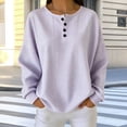 thumbnail image 2 of Tsesme Women’s Striped Sweatshirt - Round Neck Button Pullover Tops - Long Sleeve Relaxed Fits Fall Fashion Sweatshirt Tops, 2 of 6