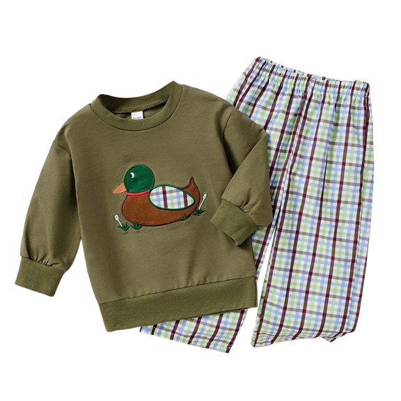 Xudanell 3t Boy Clothes Pullover Embroidered Top Pants Checkered Boys Suit Fall Outfits Smooth AG 3-4 Years