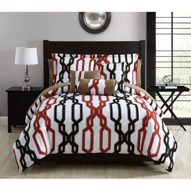 10 Piece Matt Red Black White Comforter Set Queen Walmart Com