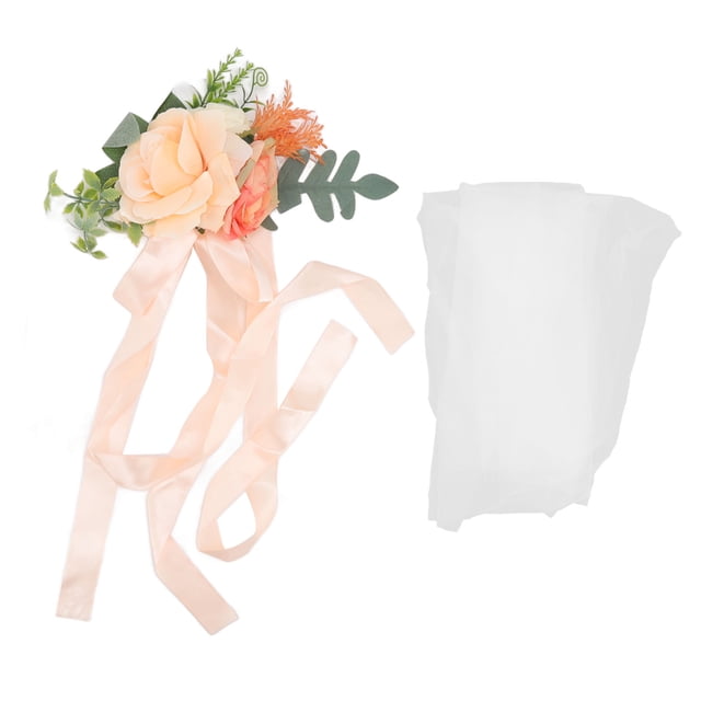 Respaldo de silla de boda, flores artificiales, decoración de flores para silla de boda con tela de hilo para fiesta de boda, champán