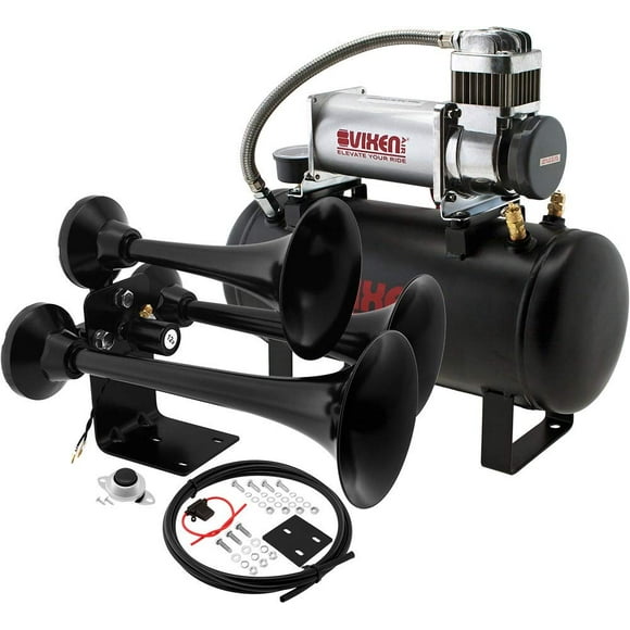 Vixen Horns Train Horn Kit for Trucks/Car/Semi. Complete Onboard System- 150psi Air Compressor, 2 Gallon Tank, 3 Trumpets. Super Loud dB. Fits Vehicles like Pickup/Jeep/RV/SUV 12v VXO8560/3318B
