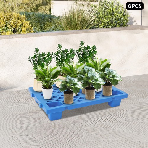 DENEST 6 PCS Plastic Pallets, 220.46lbs Load, Blue, Interlocking Storage Pallets for Warehouses, Factories