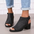 thumbnail image 5 of NOKIO Women Summer Solid Hook Loop Casual Hollow Out Open Toe Square Heels Comfortable Beach Shoes Sandals Shoes High Heel Fashion Sandal with Adjustable Ankle Strap, 5 of 8