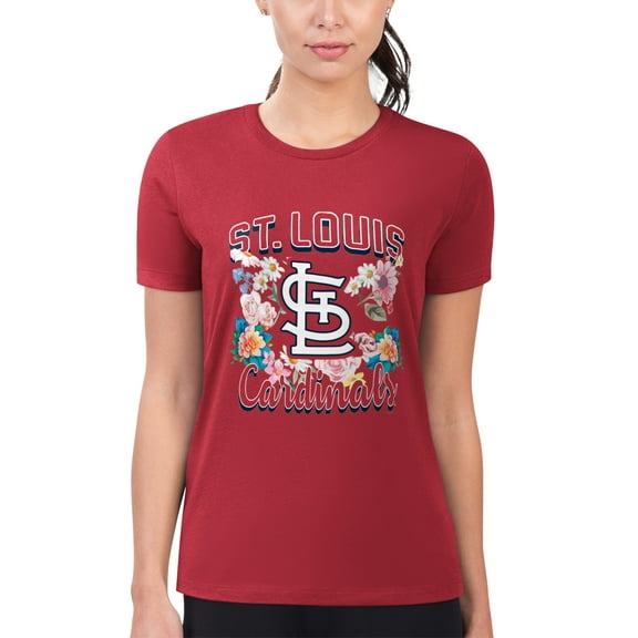 Women's G-III 4Her by Carl Banks Red St. Louis Cardinals Flowers Graphic Fitted T-Shirt