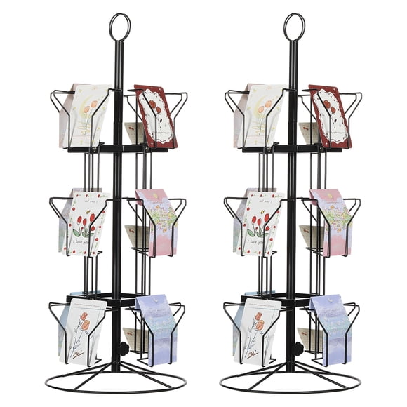 Uxcell 2Pack 3 Tier Rotating Greeting Card Rack, Metal Spinning Greeting Card Display Stand Portable Postcard Rack Holder Organizer for Postcard Sticker Photo Desk Book Stamp, Black