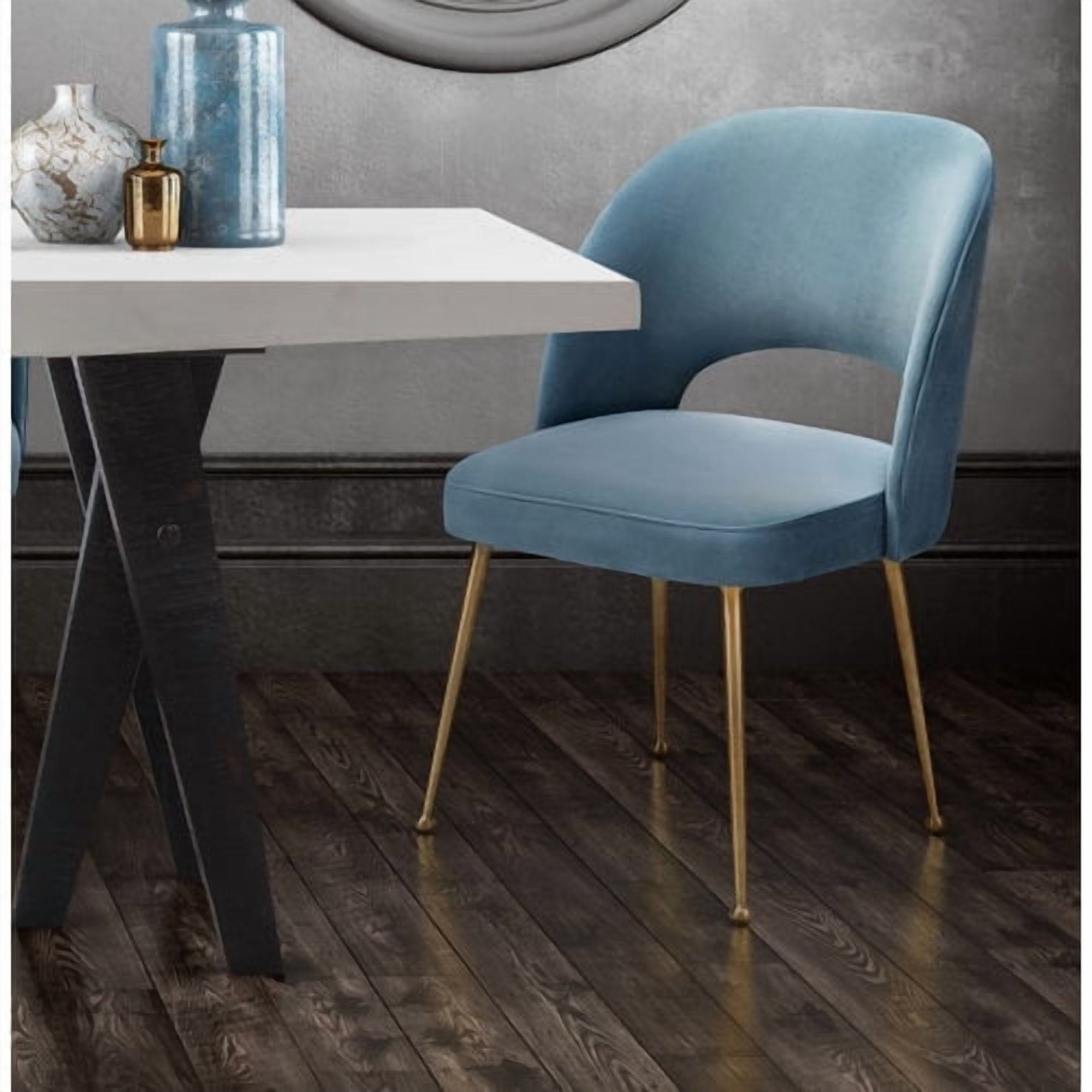 TOV Furniture Swell Dark Grey Velvet Chair with Gold Legs