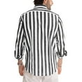thumbnail image 3 of Men's Shirts Long Sleeve Button Down Striped Casual Linen Dress Shirts, 3 of 7
