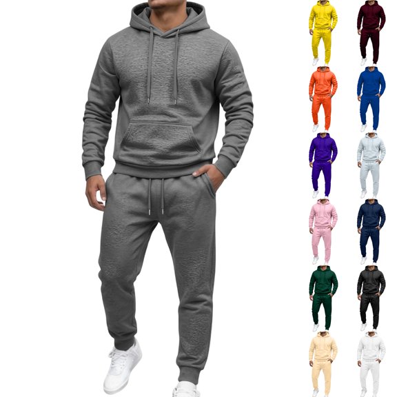 Trgacdwlo Mens Sweatsuits 2 Piece Set Tracksuit Hooded Sweatshirt & Joggers Sweatpants Fall Winter Hoodie Sweatsuits Casual Athletic Outfits White XXL