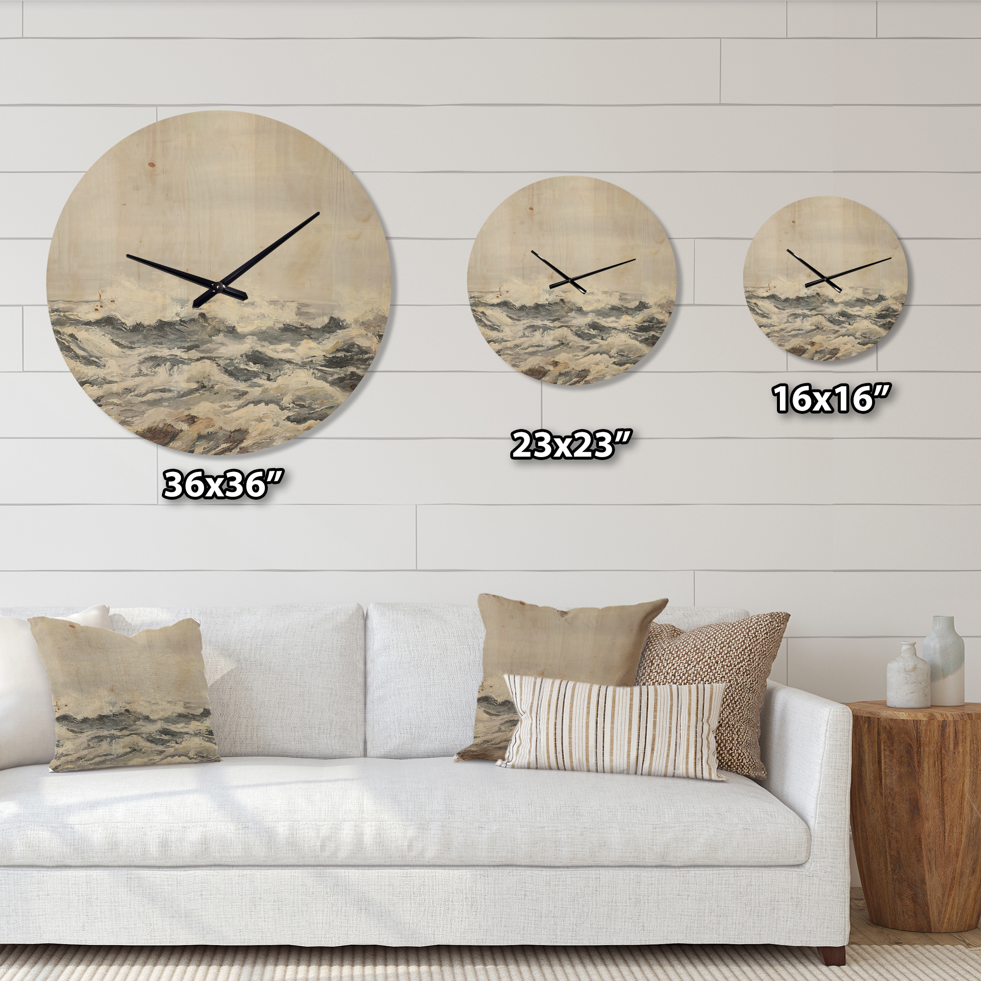 Designart 'Grey Sea Waves' Nautical & Coastal Wood Wall Clock