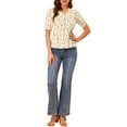 thumbnail image 2 of INSPIRE CHIC Women's V Neck Short Sleeves Tops Button Decor Floral Blouse XS Apricot, 2 of 7