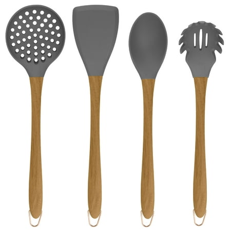 Cook with Color Wood & Silicone 4 Piece Utensil Tool Set,
