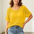 thumbnail image 6 of Staron Women Hollow Out Knitted Round Neck Short Sleeve Casual Boho Beach Vacation Loose Tops Bohemian Crochet Sweater, Yellow 3XL, 6 of 7