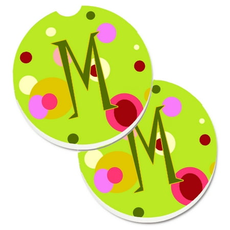 

Carolines Treasures CJ1010-MCARC Letter M Monogram - Lime Green Set of 2 Cup Holder Car Coasters Large multicolor