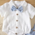 thumbnail image 5 of hoksml Unisex Baby Bodysuit and Suspender Shorts Set, Plaid Bow Tie Outfit, Infant Formal Summer Wear, 5 of 7