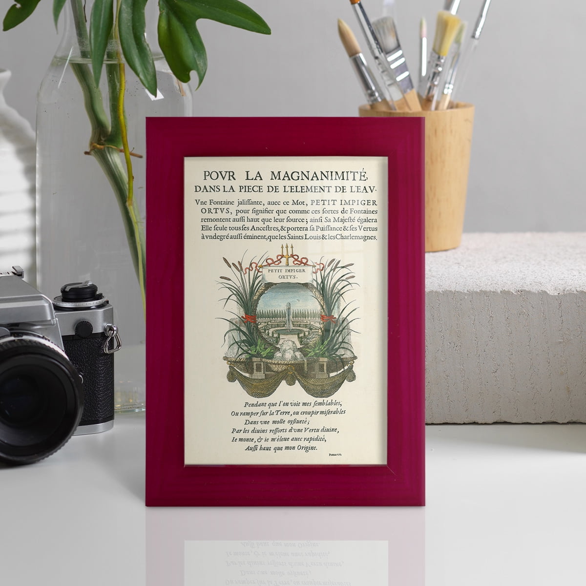 Printed Embellished Bookplate II - Framed Print w/glass - Cherry Red