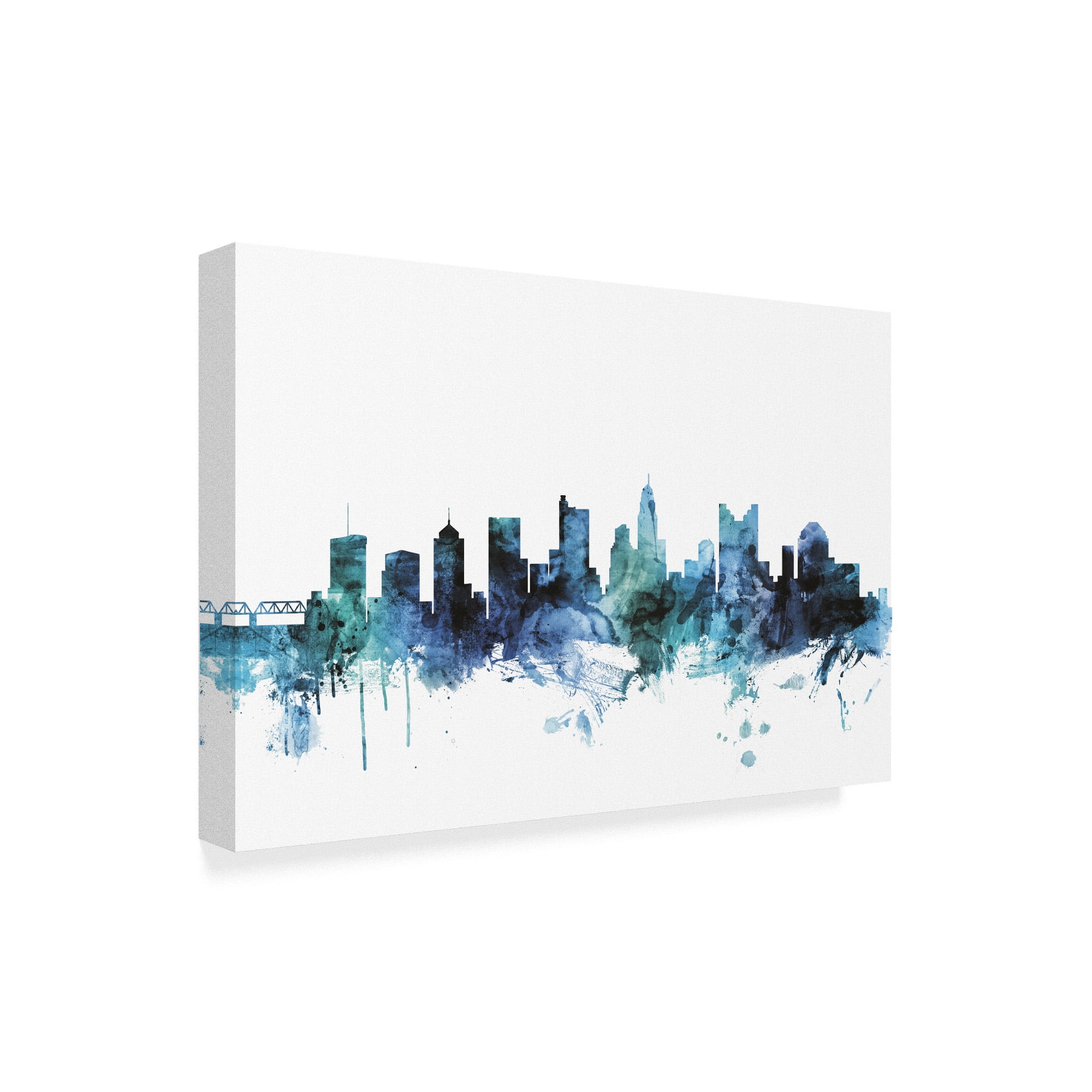 Trademark Fine Art 'Columbus Ohio Blue Teal Skyline' Canvas Art by Michael Tompsett