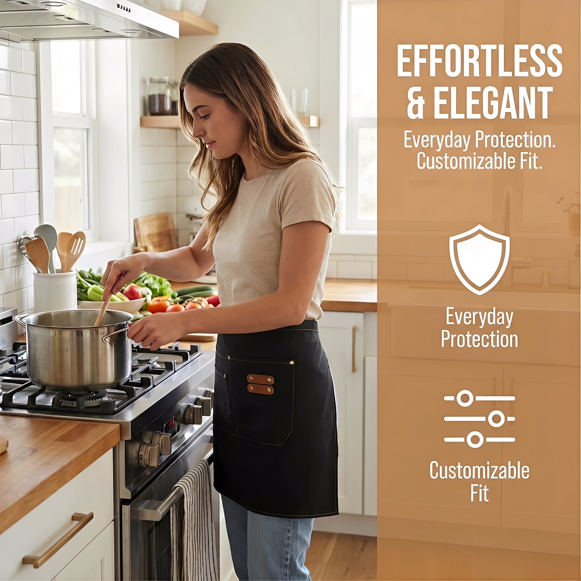 Unique Bargains Water-resistant Kitchen Apron with Pockets for Home and Kitchen Black