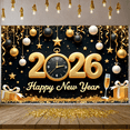 thumbnail image 6 of Gold Theme New Year Banner Black Background 2026 Display Star Decorations Ornament Design Happy New Year Backdrop for New Year Party 2026 Celebration Holiday Gathering, 6 of 9