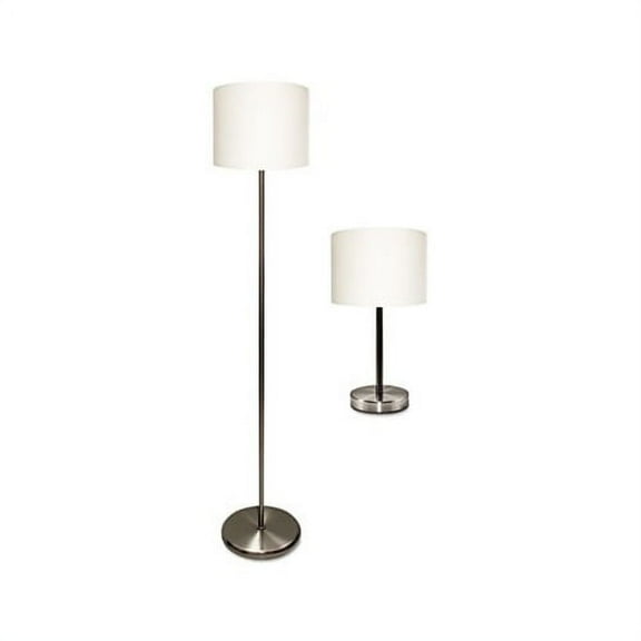 Ledu Slim Line Lamp Set, Table 12 5/8" High and Floor 61 1/2" High, Silver/White