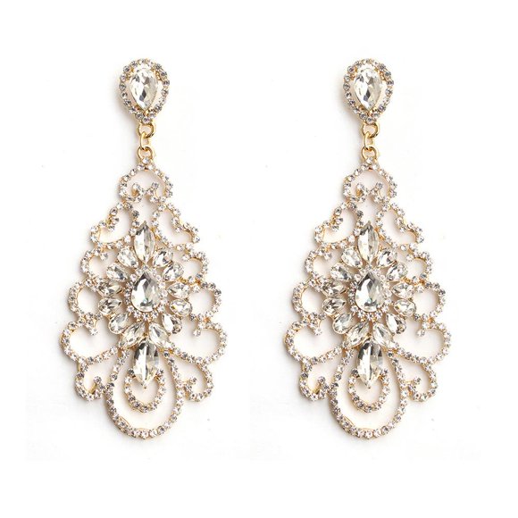 Crystal Earrings Hollowed-out Design Rhinestone Earrings Bridal Wedding Crystal Earrings Accessories