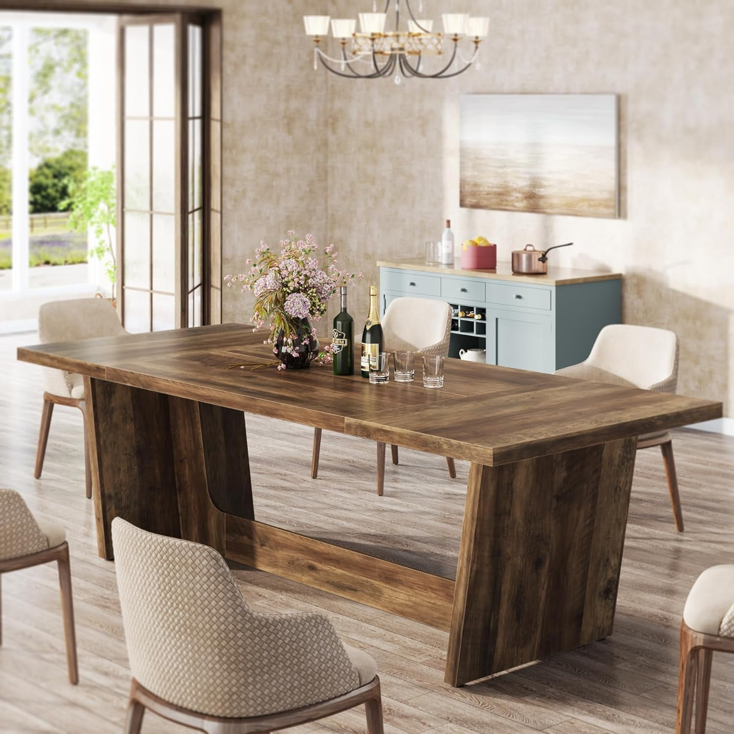 Tribesigns Wooden Large Dining Table for 6-8 People, 70.87-Inch Rectangular Farmhouse Kitchen Table,Dark Brown