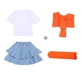 thumbnail image 3 of Daiosportswear Girls 4 Piece Summer Outfit Set, Crew Neck Tee Detachable Scarf Tiered Ruffle Denim Skirt Knee High Socks for 3-16Y Orange 7-8 Years, 3 of 9