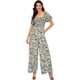 thumbnail image 2 of Love Welove, moda para mujer, pantalones de pierna ancha de cintura alta de manga corta Floral, mono informal holgado recogido, mono verde de flor de ciruelo grande, 2 of 5