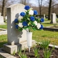 thumbnail image 4 of Rirozkan Artificial Flowers, Bucket Memorial Grave Arrangement, Red Rose Silk Bouquet, Fake Floral Spray for Headstone, All Saints Day, Holiday Decor, 4 of 7