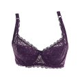 thumbnail image 2 of Gymayou Women Underwire Thin Lace Bra Breathable Floral Lace V Neck Bralette Adjustable Strap Lightweight Purple L, 2 of 5