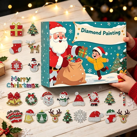 2026 Diamond Art Christmas Advent Calendar, 2D Acrylic Rhinestone Ornament Kit, Holiday Countdown 24 Days Calender with Shiny Pendants for Xmas Tree Decor & Festive Gift