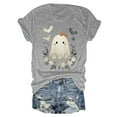 thumbnail image 4 of enyan Funny Ghost Pumpkin Graphic Printed Shirts Halloween Short Sleeve Graphic Tees Fall T-Shirts Tops Womens Halloween Shirts Light Gray,XXL, 4 of 6
