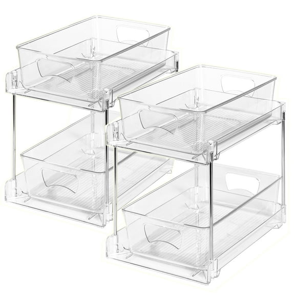 Kisportee 2 Pack Under Sink Organizer, 2 Tier Pull-Out Bathroom Organizers and Storage,  Kitchen Cabinet Organizer for Pantry, Kitchen