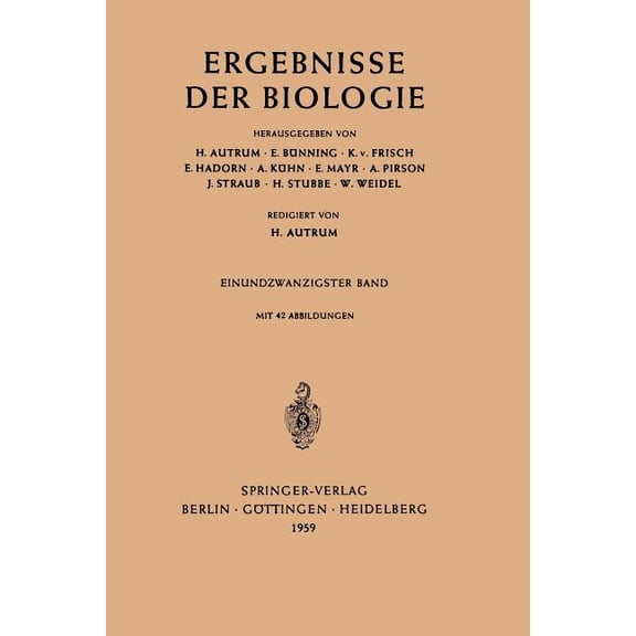 Ergebnisse Der Biologie Advances in Biol Ergebnisse Der Biologie, Book 21, (Paperback)