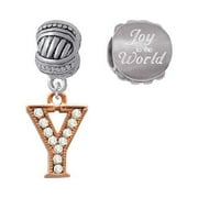 Rose Goldtone Crystal Initial - Y - Joy to the World Charm Beads (Set of 2)