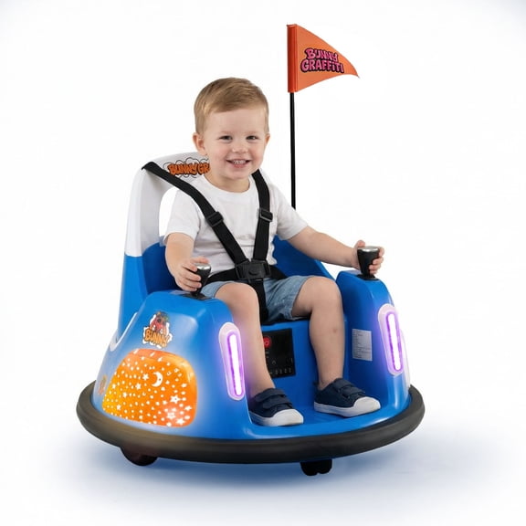 OLAKIDS 12V Kids Bumper Car with Parent Remote Control, 5-Point Harness, 360° Spin, LED Lights & Music, Toddlers Ride On Toy for Ages 1.5-6