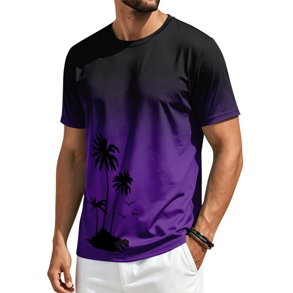 Yifymode Mens Short Sleeve T-Shirts Casual Graphic Gradient Printed Tee Crewneck Summer Beach Hawaiian Vintage Shirts,Dark Purple 3XL