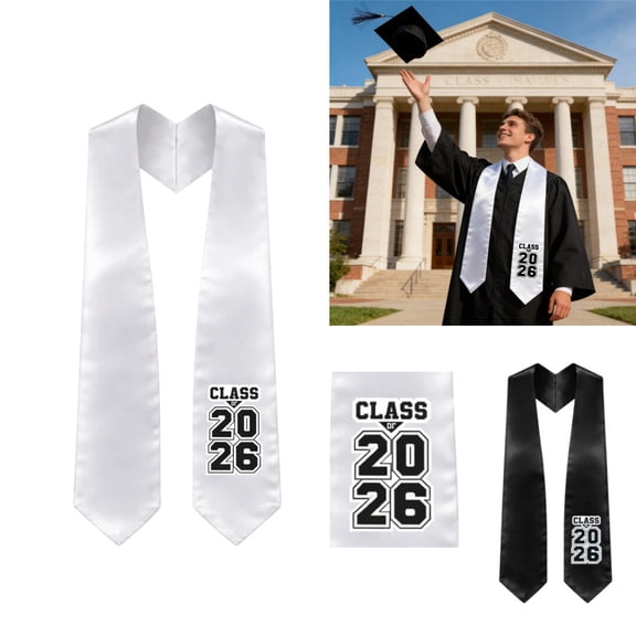 Unisex Adult Graduation Stoles Class of 2026 Graduation Sashes Graduation Honor Stoles Sash Graduation Senior Sash Black&White 60" Long For Academic Choral Commencement