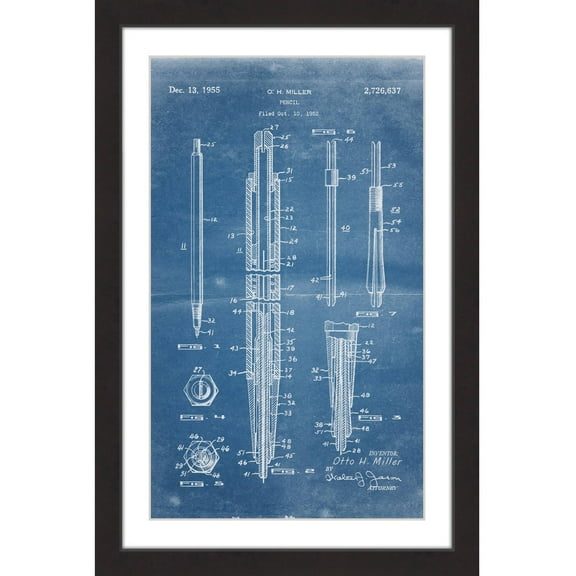 "Pencil 1955 Blueprint" Framed Painting Print