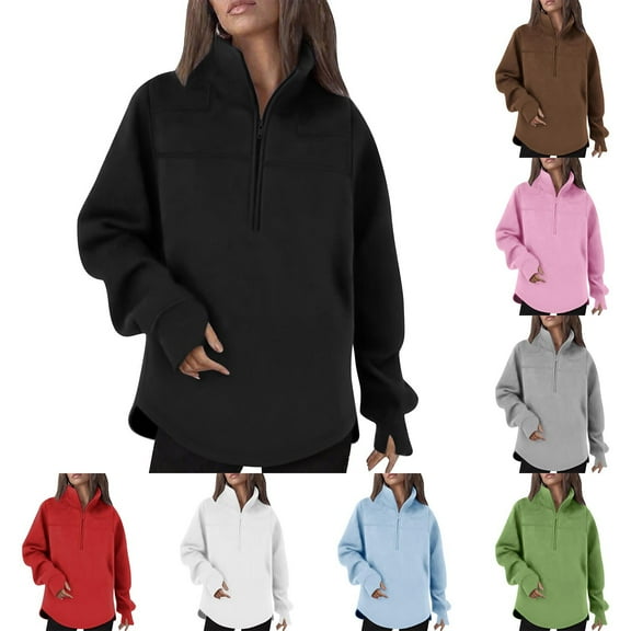 BiZtdJrK Women Oversized Sweatshirt Long Sleeve Quarter Zip Curved Hem Sweater Fashion Fall Tops Y2K Clothes Navy M