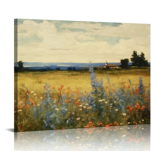 Vintage Farmhouse French Country Room Decor - Garden Botanical Wild Flower Floral Oil Painting - Cottagecore Aesthetic