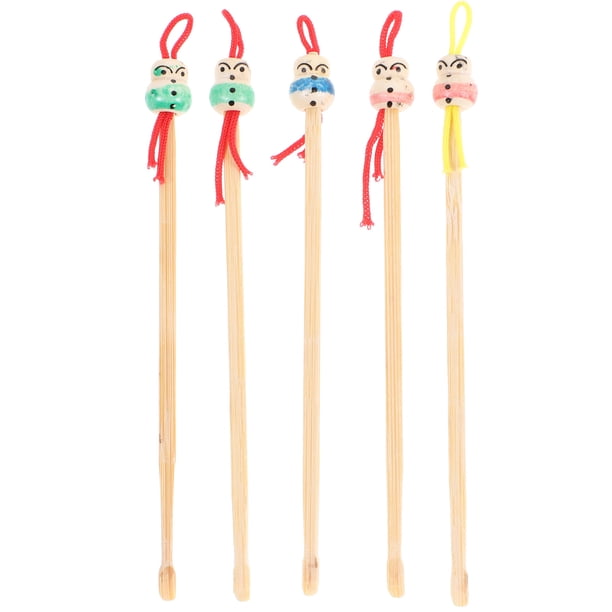 Kit de higiene bucal con 5 piezas de limpiador de oídos, cuidado de oídos, bambú, adorable cabeza de muñeca, cureta artística.