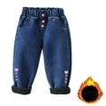thumbnail image 3 of Girls Winter Jeans Toddler Baby Fleece Lined Pants Thicken Elastic Waist Cute Printed Casual Jean Trousers, Blue, 5 Years, 3 of 7