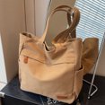 thumbnail image 2 of Women Canvas Tote Bag Large Capacity Multi-Pocket Handbag Zipper Work Travel Bag, Brown, 2 of 10