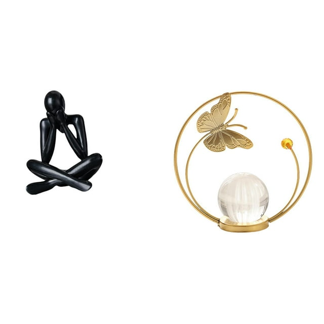 Figura de escritorio de pensador, escultura de bola de cristal, estatua abstracta de hierro, decoración artística, adecuada para sala de estar, dormit