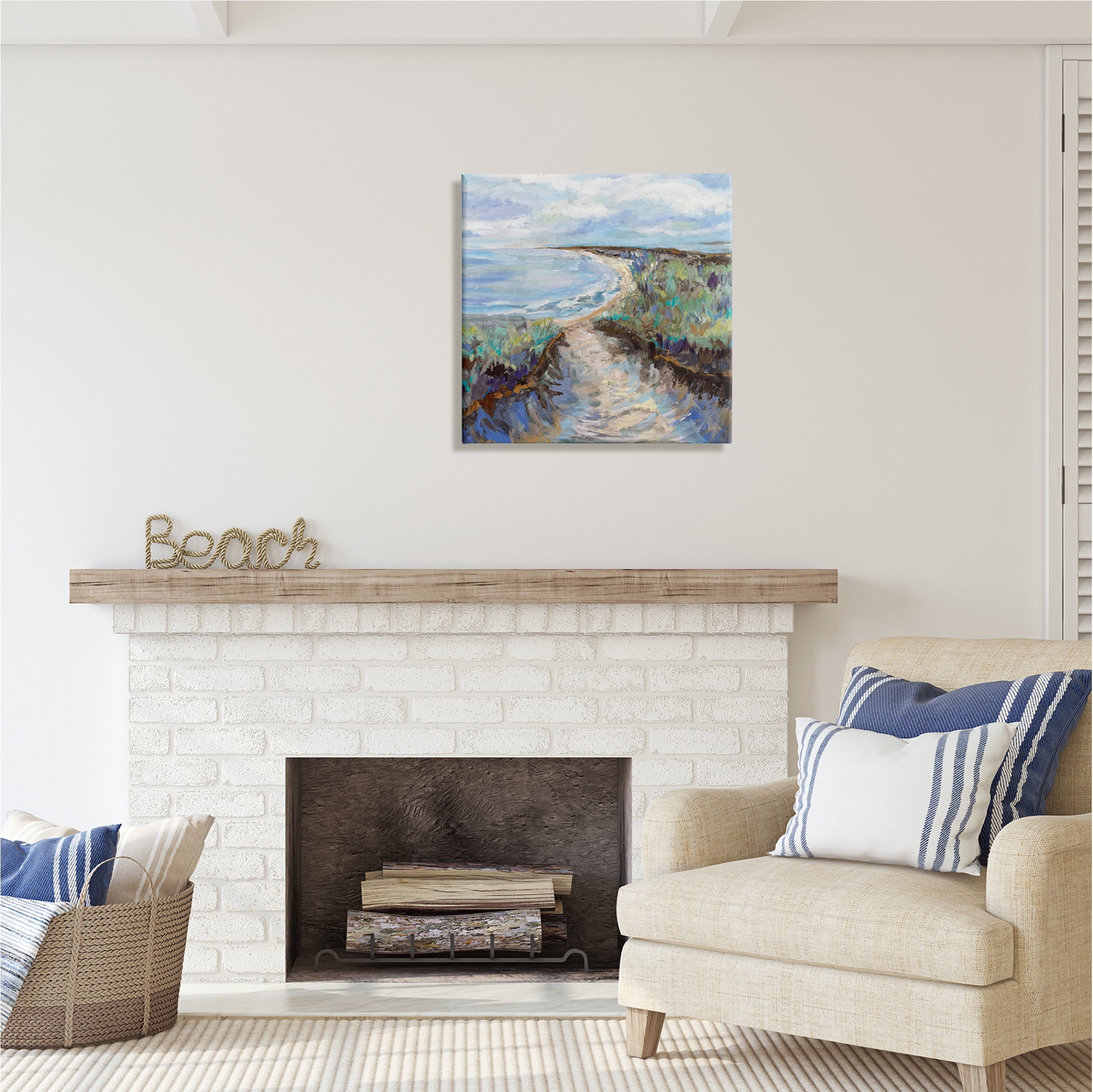 Stupell Industries Cloudy Ocean Coast Painting Nature Painting Gallery Wrapped Canvas Print Wall Art, 24 x 24