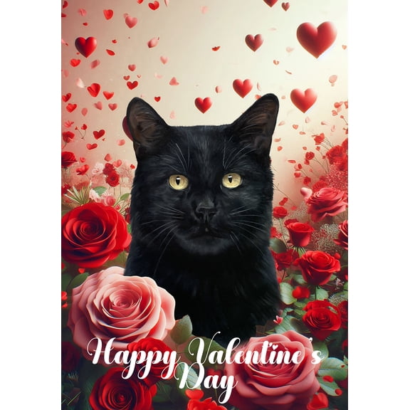 Shorthair Black Cat - Best of Breed Valentines Day Outdoor Garden Flag 12" x 17" Mailbox Flag Dog Flag